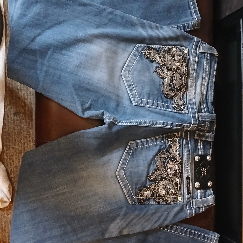 Miss Me Denim Boot Cut Jeans with Black Embellishments